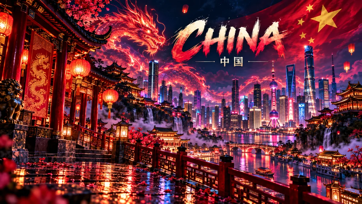Neon-inspirierte China-Kulisse